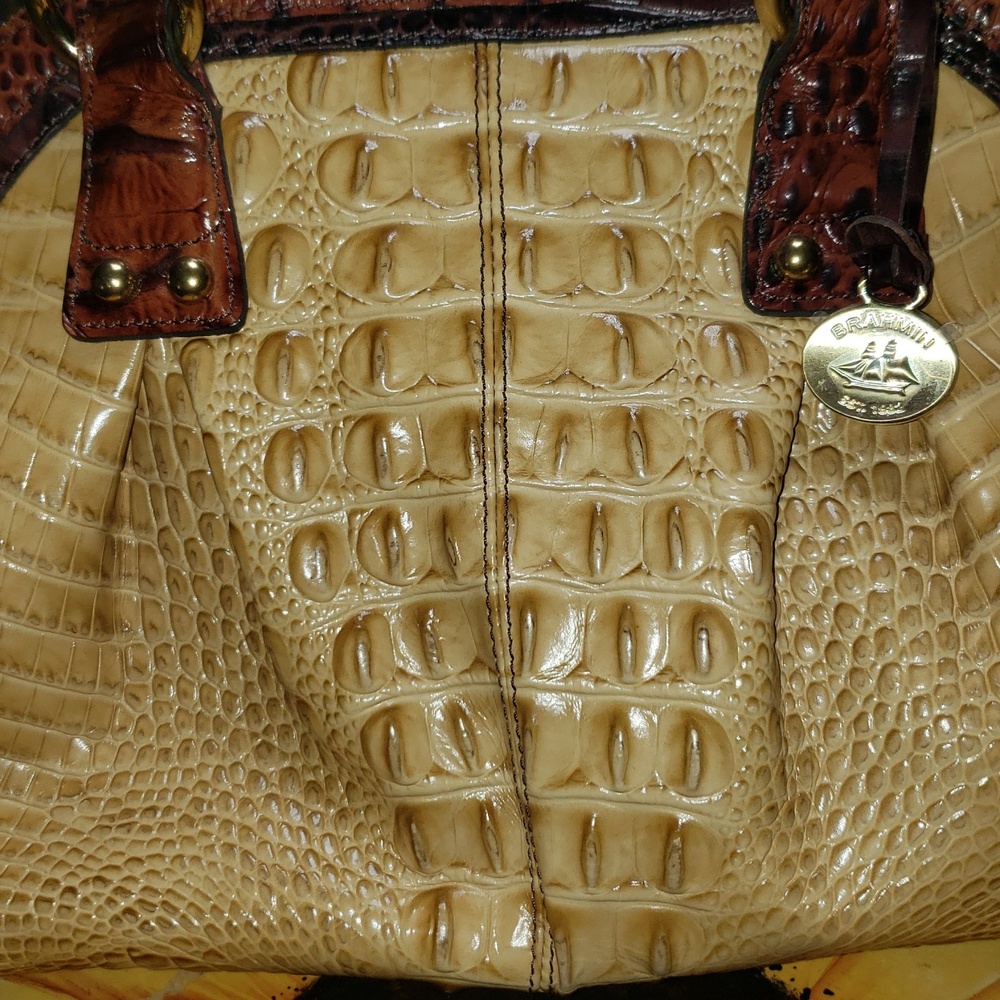 ๐๐ค๐ TRI-COLOR BRAHMIN LISA PRALINE SATCHEL SHOULDER CROC EMBOSSED LEATHER BAG - Picture 4 of 16